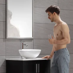 Best White Round Ceramic Bathroom Sink with Pop Up Drain Above Counter / Vessel Sinks