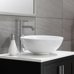 Best White Round Ceramic Bathroom Sink with Pop Up Drain Above Counter / Vessel Sinks