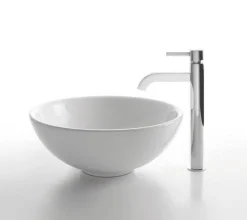 Online White Round Ceramic Sink and Ramus Faucet Sink And Faucet Combos|Above Counter / Vessel Sinks