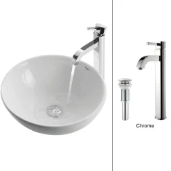 Online White Round Ceramic Sink and Ramus Faucet Sink And Faucet Combos|Above Counter / Vessel Sinks