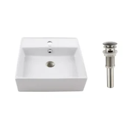 Sale White Square Ceramic Bathroom Sink and Pop Up Drain with Overflow Above Counter / Vessel Sinks