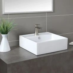 Sale White Square Ceramic Bathroom Sink and Pop Up Drain with Overflow Above Counter / Vessel Sinks