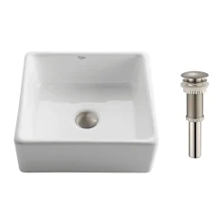 Outlet White Square Ceramic Bathroom Sink with Pop Up Drain Chrome Above Counter / Vessel Sinks