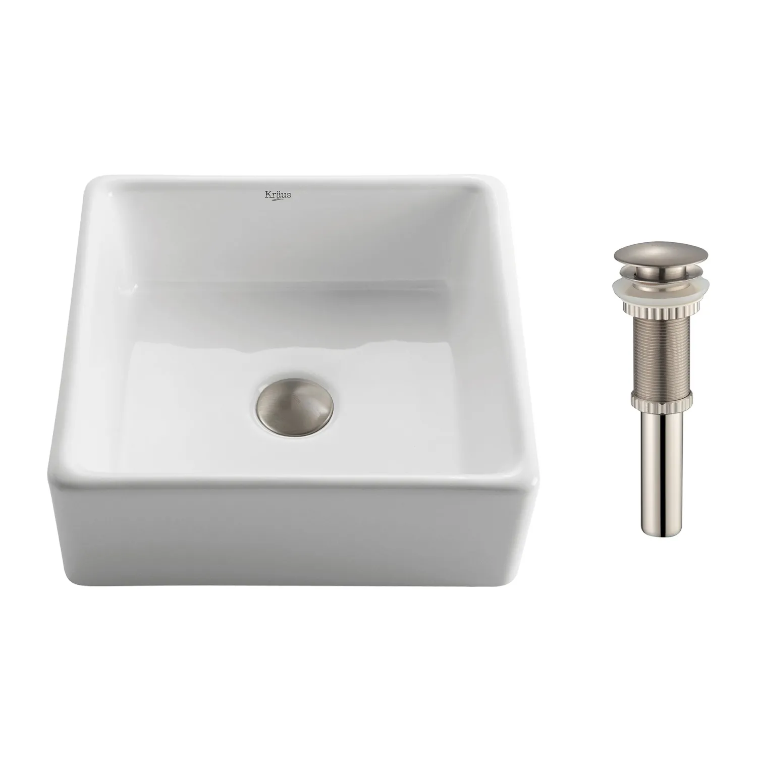 Outlet White Square Ceramic Bathroom Sink with Pop Up Drain Chrome Above Counter / Vessel Sinks