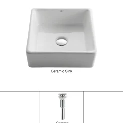 Outlet White Square Ceramic Bathroom Sink with Pop Up Drain Chrome Above Counter / Vessel Sinks