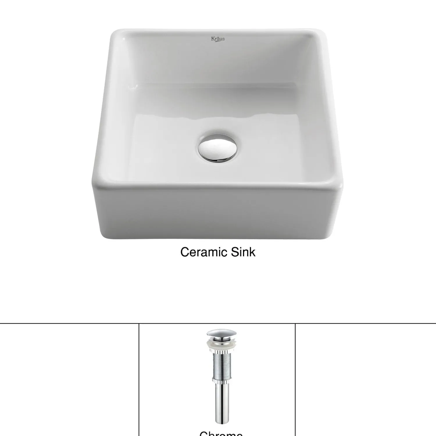 Outlet White Square Ceramic Bathroom Sink with Pop Up Drain Chrome Above Counter / Vessel Sinks