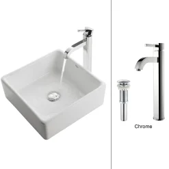 New White Square Ceramic Sink and Ramus Faucet Sink And Faucet Combos|Above Counter / Vessel Sinks