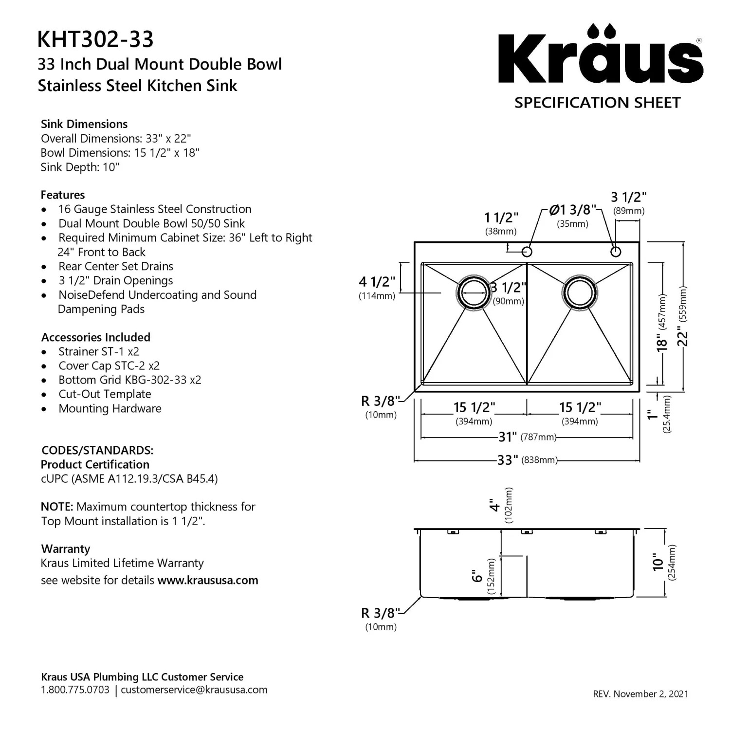 Discount 33 x 22 inch Standart PRO Drop-In 16 Gauge Double Bowl 2-Hole Stainless Steel Kitchen Sink Drop-In / Top Mount Sinks|Stainless Steel Sinks