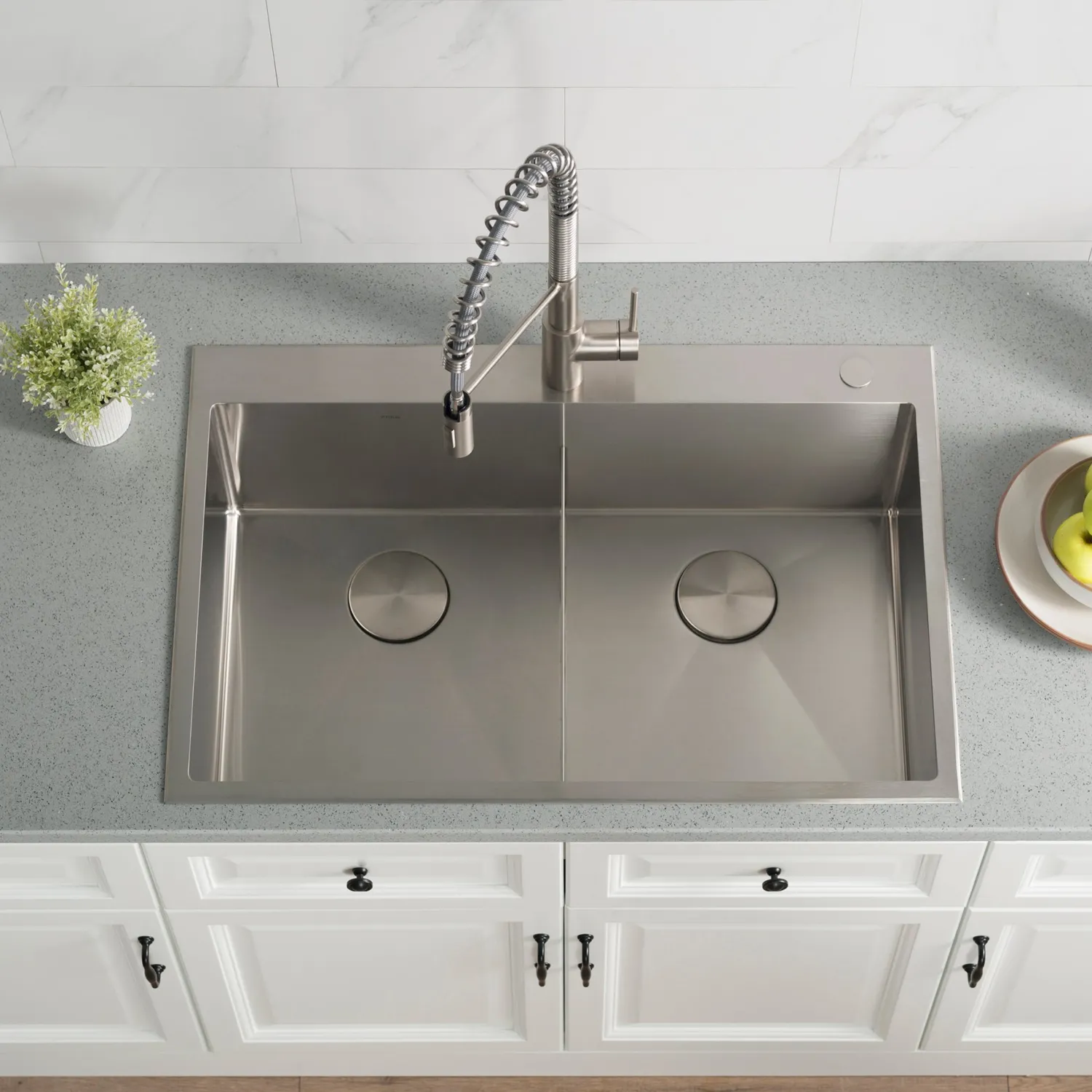 Discount 33 x 22 inch Standart PRO Drop-In 16 Gauge Double Bowl 2-Hole Stainless Steel Kitchen Sink Drop-In / Top Mount Sinks|Stainless Steel Sinks