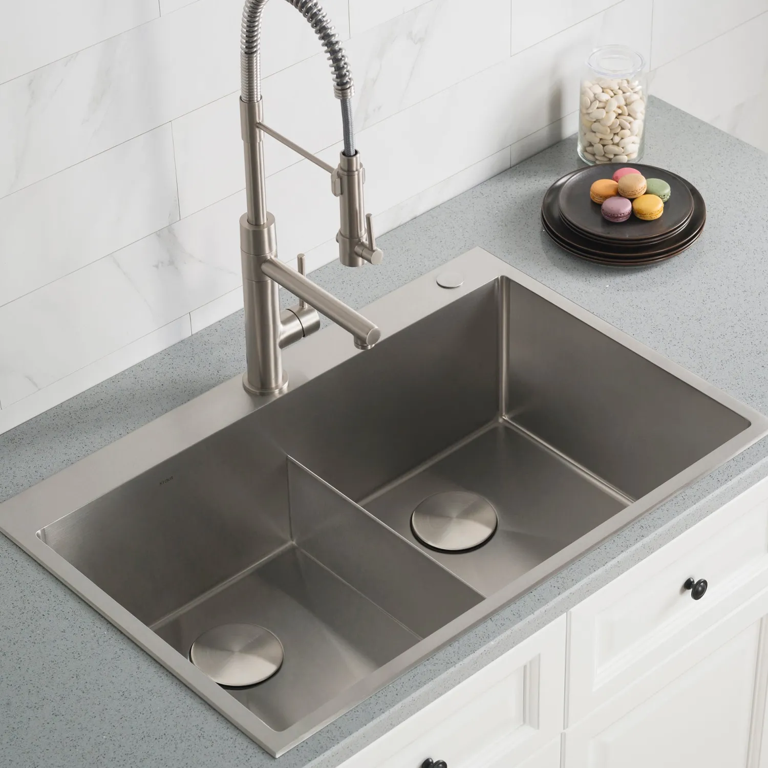 Discount 33 x 22 inch Standart PRO Drop-In 16 Gauge Double Bowl 2-Hole Stainless Steel Kitchen Sink Drop-In / Top Mount Sinks|Stainless Steel Sinks