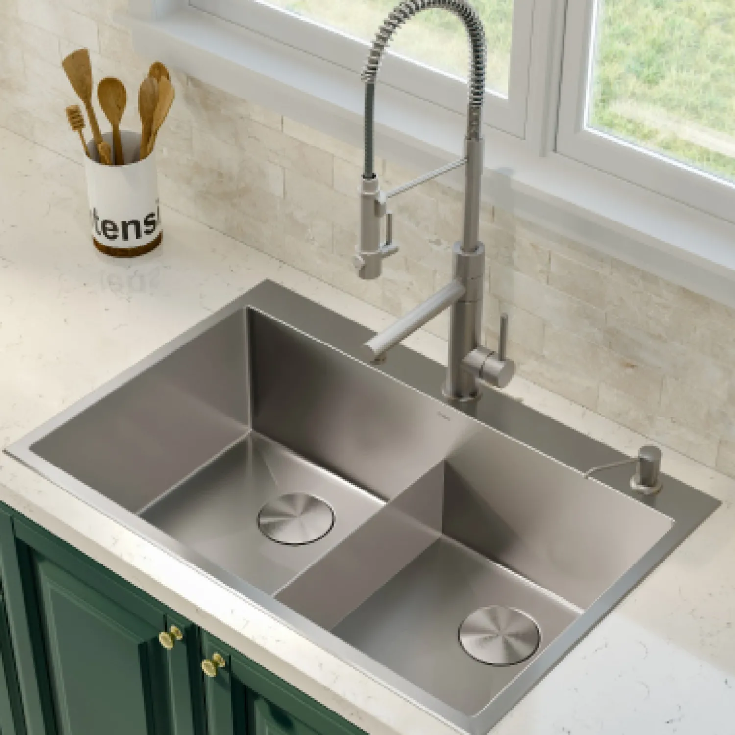 Discount 33 x 22 inch Standart PRO Drop-In 16 Gauge Double Bowl 2-Hole Stainless Steel Kitchen Sink Drop-In / Top Mount Sinks|Stainless Steel Sinks