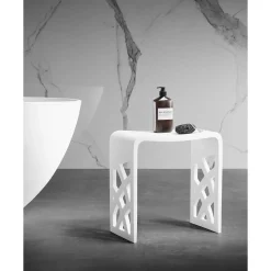Outlet Lattice Side Bathroom Stool in Composite Matte White Shower Seats