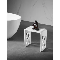 Outlet Lattice Side Bathroom Stool in Composite Matte White Shower Seats