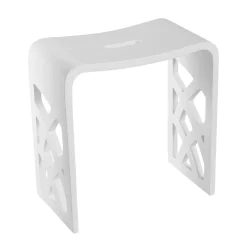 Outlet Lattice Side Bathroom Stool in Composite Matte White Shower Seats