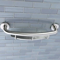 Discount Meridian 18" Stainless Steel Grab Bar with Shelf in Brushed Nickel Grab Bars