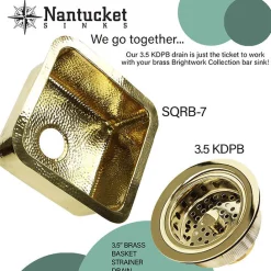 Outlet Bright Hammered Brass 17" Undermount Bar Sink Single Bowl Sinks|Undermount Sinks