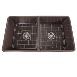Sale 33" Double Bowl Coffee Brown Farmhouse Fireclay Kitchen Sink T-FCFS33CB-DBL Double Bowl Sinks|Apron Front / Farmhouse Sinks