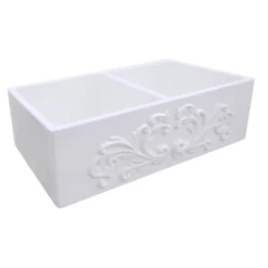 Best Double Bowl Farmhouse Fireclay Sink with Filigree Apron Double Bowl Sinks|Apron Front / Farmhouse Sinks