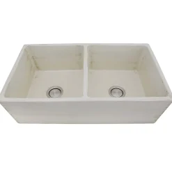 Sale Double Bowl Farmhouse Fireclay Sink with Shabby Straw Finish Double Bowl Sinks|Apron Front / Farmhouse Sinks