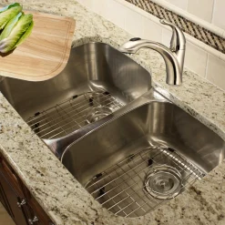 Hot 60/40 Double Bowl 16 Gauge Kitchen Sink with Cutting Board, Grids and Colander Drains Stainless Steel Sinks|Double Bowl Sinks