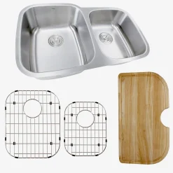 Hot 60/40 Double Bowl 16 Gauge Kitchen Sink with Cutting Board, Grids and Colander Drains Stainless Steel Sinks|Double Bowl Sinks