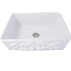 Discount 30" Farmhouse Fireclay Sink with Filigree Apron Single Bowl Sinks|Apron Front / Farmhouse Sinks