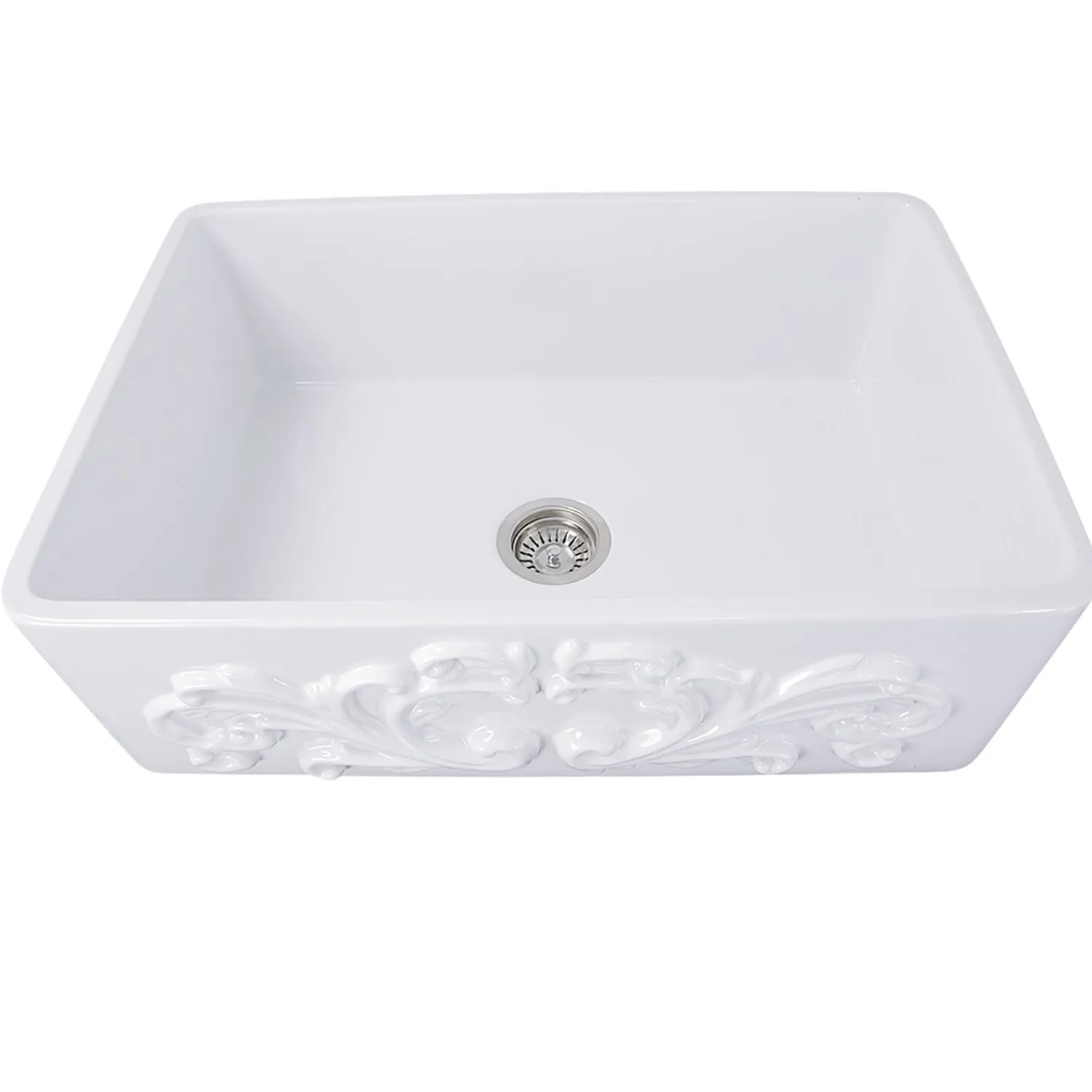 Discount 30" Farmhouse Fireclay Sink with Filigree Apron Single Bowl Sinks|Apron Front / Farmhouse Sinks