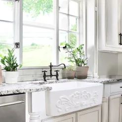 Discount 30" Farmhouse Fireclay Sink with Filigree Apron Single Bowl Sinks|Apron Front / Farmhouse Sinks