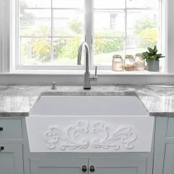 Outlet 33" Farmhouse Fireclay Sink with Filigree Apron Single Bowl Sinks|Apron Front / Farmhouse Sinks