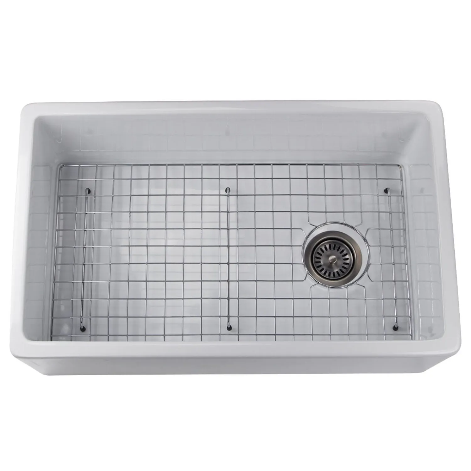 30" Fireclay Farmhouse Sink Offset Drain with Grid Single Bowl Sinks|Apron Front / Farmhouse Sinks