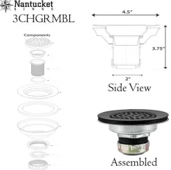 3-Inch Utility Sink Grid Drain | Matte Black Sink Drains, Disposer Flanges & Air Gaps|Laundry & Utility Sinks