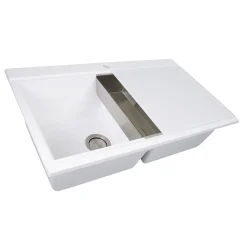 Online Large Double Bowl Prep Station Topmount Granite Composite White Drop-In / Top Mount Sinks|Double Bowl Sinks