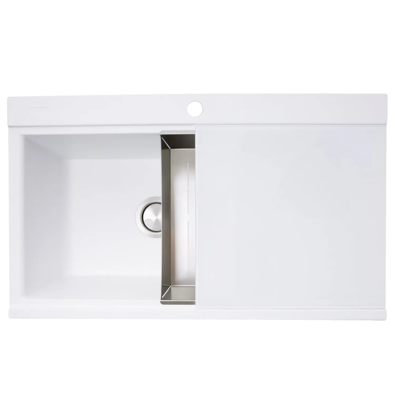 Online Large Double Bowl Prep Station Topmount Granite Composite White Drop-In / Top Mount Sinks|Double Bowl Sinks