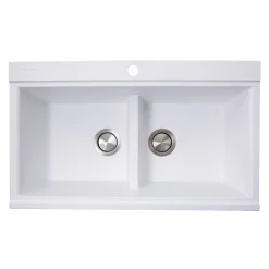 Online Large Double Bowl Prep Station Topmount Granite Composite White Drop-In / Top Mount Sinks|Double Bowl Sinks
