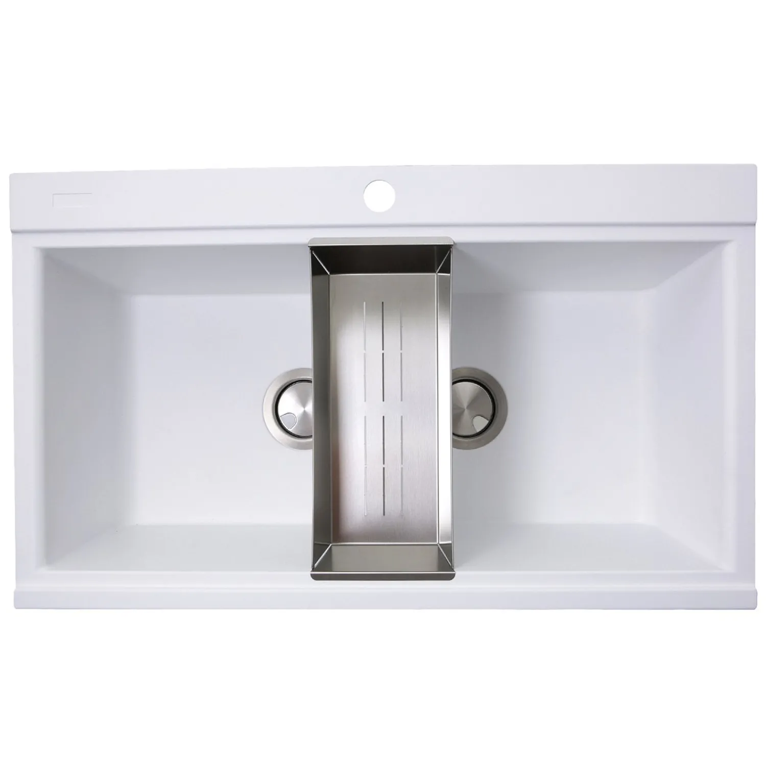 Online Large Double Bowl Prep Station Topmount Granite Composite White Drop-In / Top Mount Sinks|Double Bowl Sinks