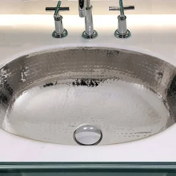 Online OVS-OF 17.5-Inch x 13.75-Inch Hand Hammered Stainless Steel Oval Undermount Bathroom Sink with Overflow Undermount|Stainless Steel Sinks