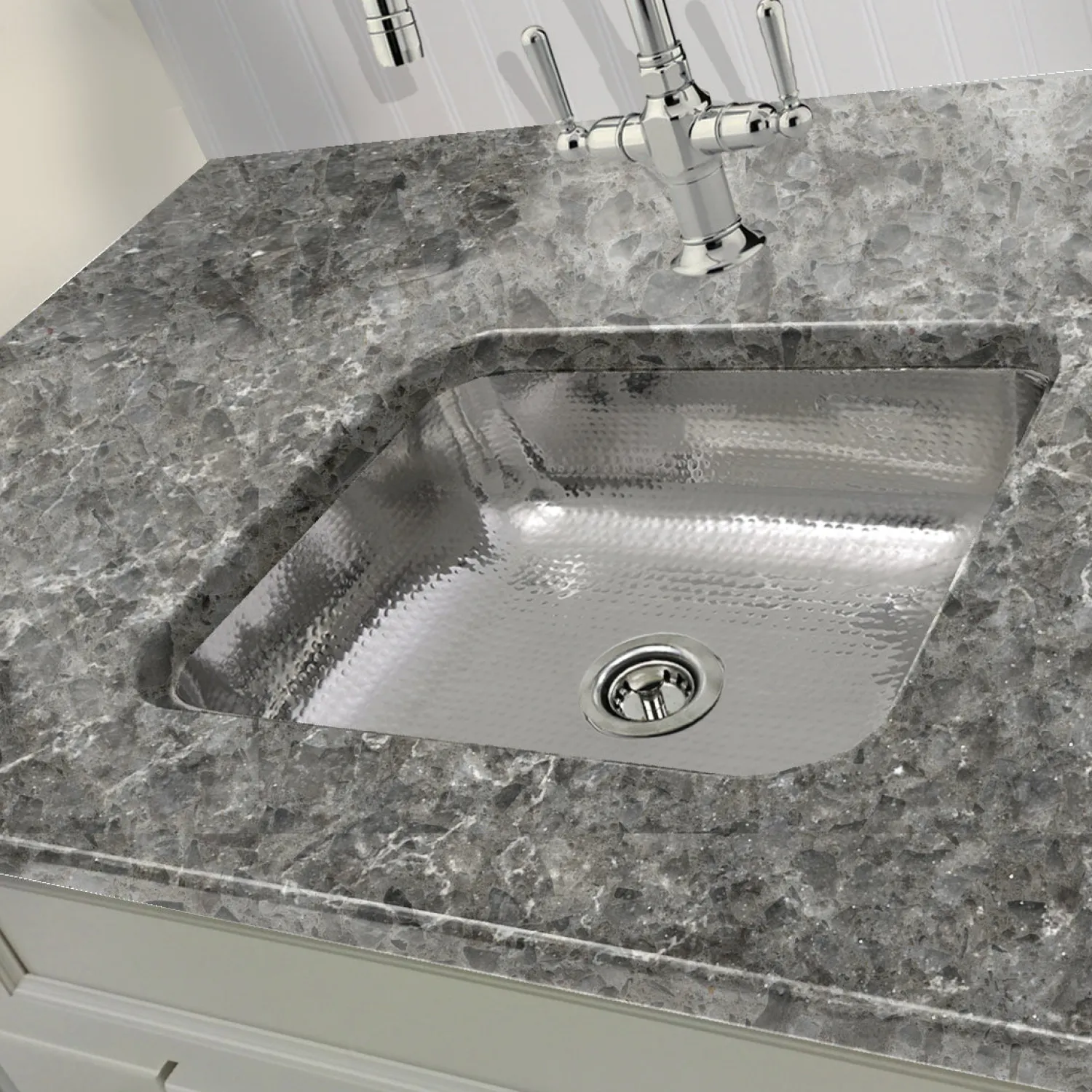 RES - 17.5" Hammered Stainless Steel Rectangle Bar Sink Bar / Prep Sinks