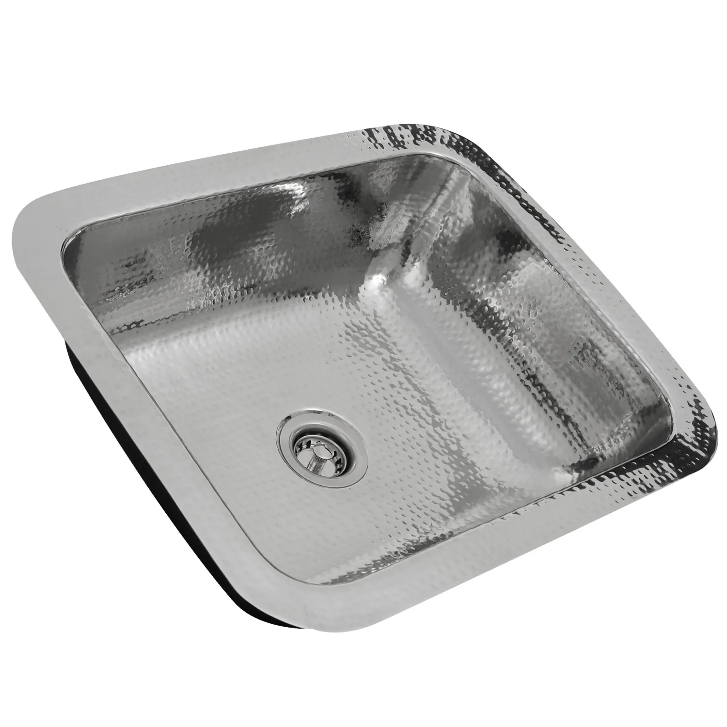 RES - 17.5" Hammered Stainless Steel Rectangle Bar Sink Bar / Prep Sinks