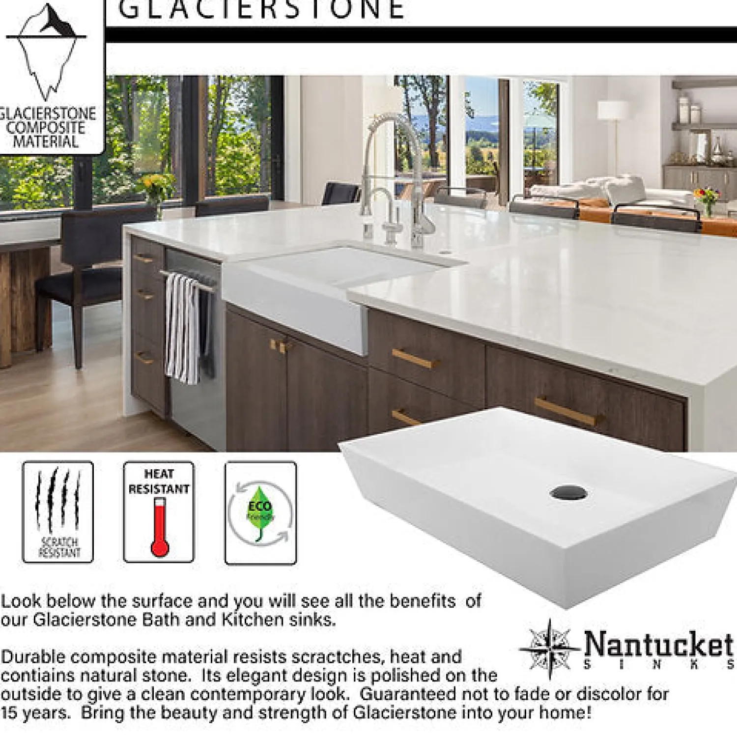 Hot RetroFit Glacier Stone Single Bowl Ezapron Kitchen Sink Single Bowl Sinks|Apron Front / Farmhouse Sinks