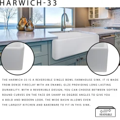 Hot Reversible 33" Italian Fireclay Farmhouse Sink Single Bowl Sinks|Apron Front / Farmhouse Sinks
