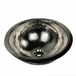 Clearance RLN-OF - 16.5-Inch Hand Hammered Brass Round Undermount Bathroom Sink, Nickel Plated Finish, with Overflow Undermount