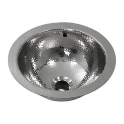 Clearance ROS-OF 13-Inch Hand Hammered Stainless Steel Round Undermount Bathroom Sink with Overflow Undermount|Stainless Steel Sinks