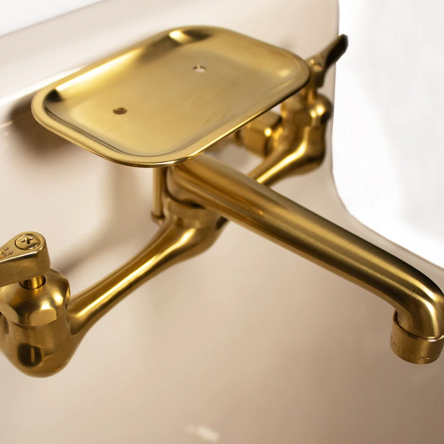 Best Satin Brass Wall Mount Utility Faucet with Soap Dish Wall Mounted Kitchen Faucets