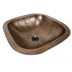 Online SQRC-OF - 16.25" Hand Hammered Copper Square Undermount Bathroom Sink with Overflow Undermount