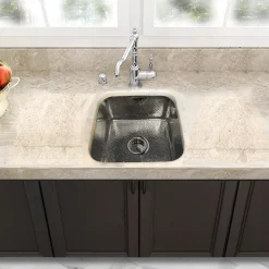 Online SQRS-7 16.5" Square Hammered Stainless Bar Sink Stainless Steel Sinks|Single Bowl Sinks
