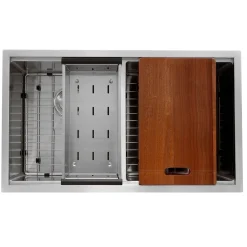 Hot SR-PS-3219-DE-16 Double Equal Workstation Small Radius Undermount Stainless Sink with Accessories Workstation Sinks|Double Bowl Sinks