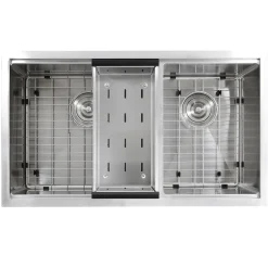 Best SR-PS-3219-OS-16 Offset Double Bowl Workstation Small Radius Undermount Stainless Sink with Accessories Stainless Steel Sinks|Undermount Sinks