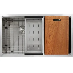 Best SR-PS-3219-OS-16 Offset Double Bowl Workstation Small Radius Undermount Stainless Sink with Accessories Stainless Steel Sinks|Undermount Sinks