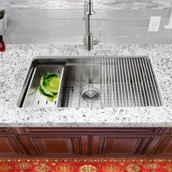 Discount SR-PS-3220-16 - 32" Professional Workstation Small Radius Undermount Stainless Kitchen Sink with Accessories Workstation Sinks|Stainless Steel Sinks