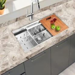 Clearance SR-PS2-2818-16 - 28" Pro Series Workstation Single Bowl Undermount Stainless Steel Kitchen Sink with Included Accessories Workstation Sinks|Stainless Steel Sinks